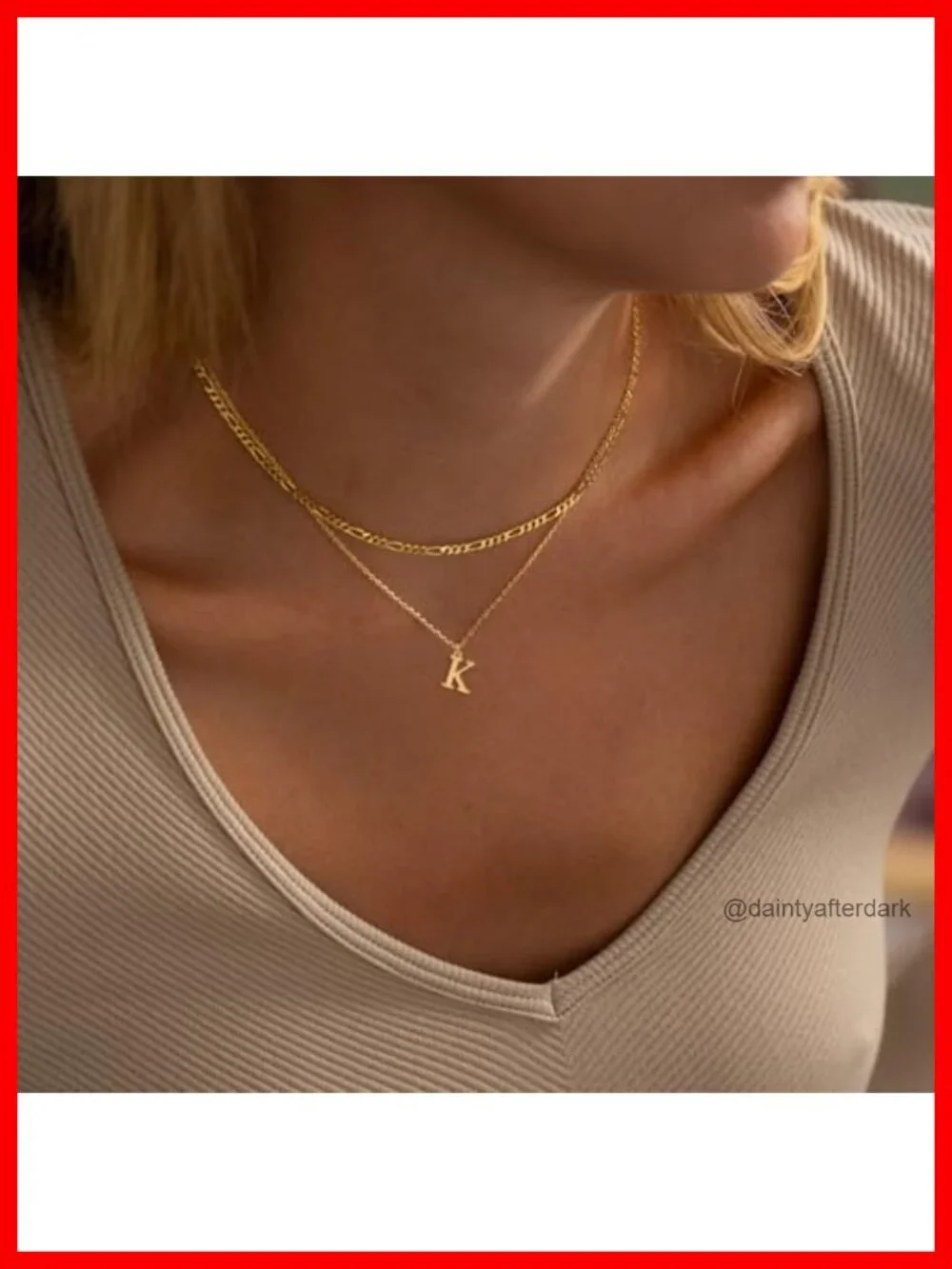 Gold Plated Layered Initial Pendant Necklace Set Dainty Figaro Chain Choker